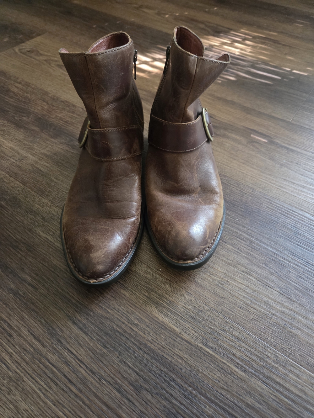 Born Brown Leather Ankle Boots with Side Buckle - Picture 2 of 8